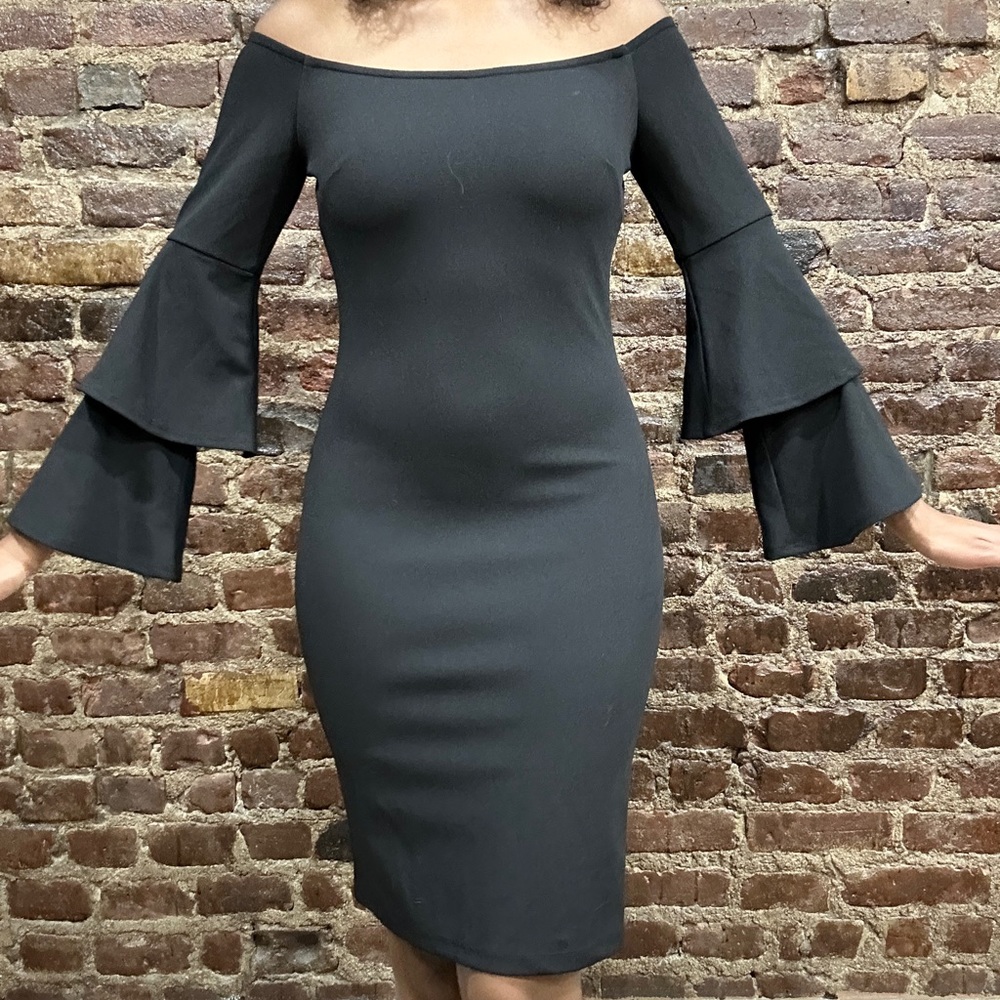 Black Dress With Flare Sleeves